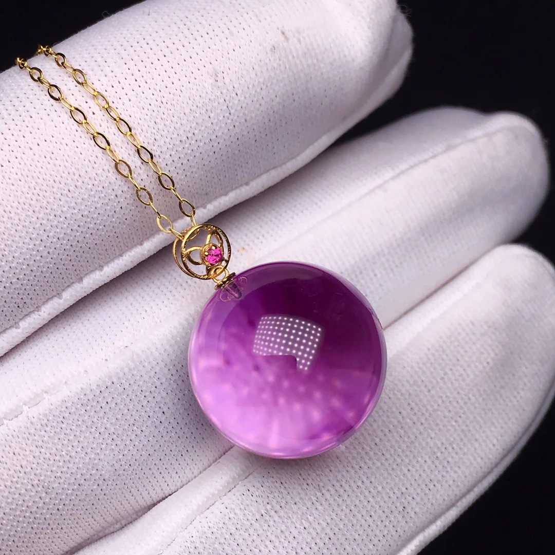 Natural Purple Amethyst Quartz Pendant Necklace 15mm Round Amethyst Jewelry Beads Women Men Necklace Brazil AAAAAA view 3