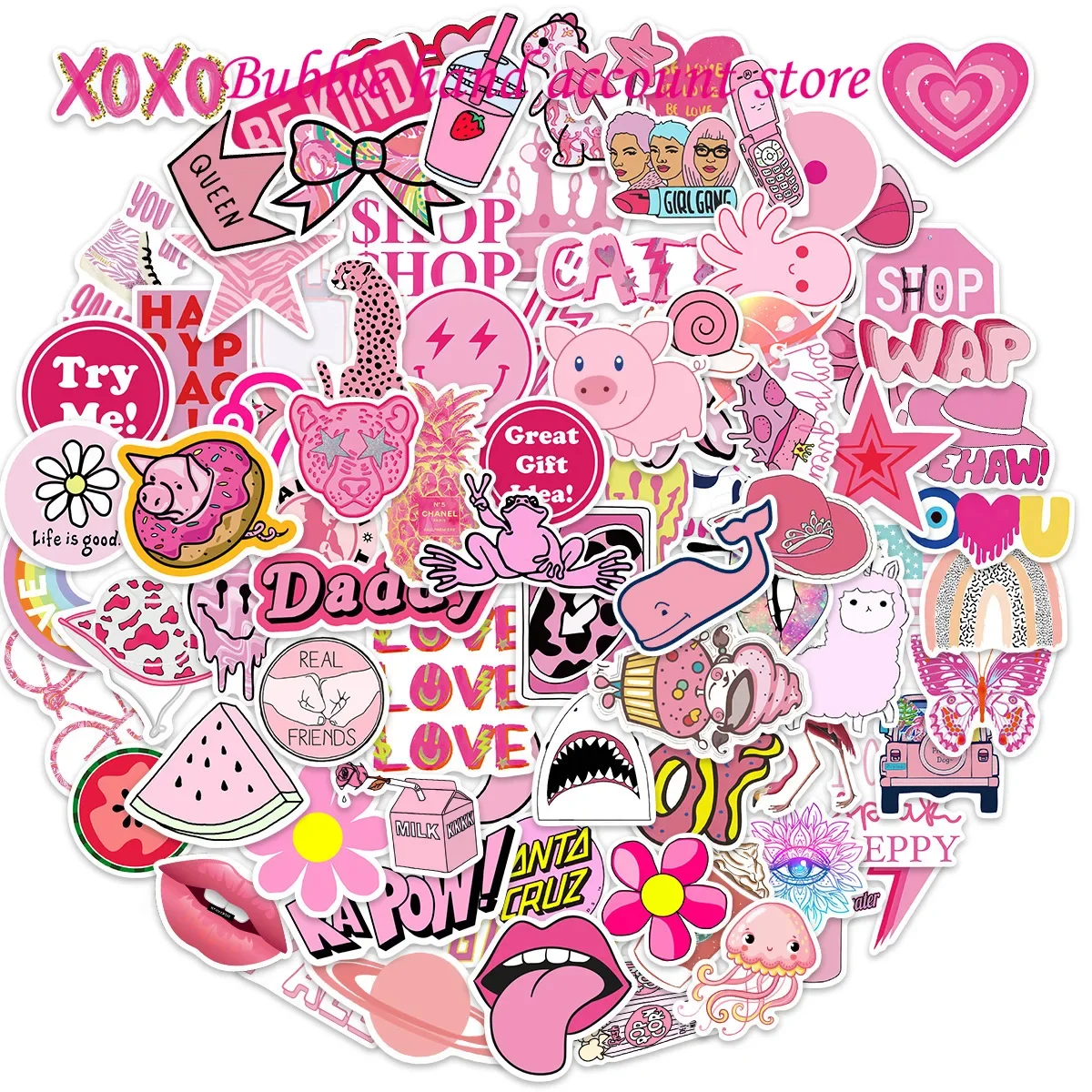 

100 Ins Style Pink Preppy Style Stickers for Party Gift Skateboard Motorcycle Scrapbooking Laptop Suitcase Toys