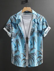 Summer Coconut Tree Men's Palm Graphics Shirt Summer Aloha Shirt Casual Turndown Short Sleeve Stretch Fabric Shirt Harajuku