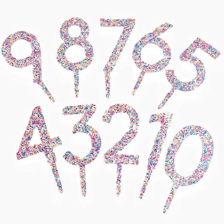 New Acrylic Number Cake Topper Decorations Colored Glitter Digital 0-9 for Kids Happy Birthday Party Baby Shower Cake Decoration