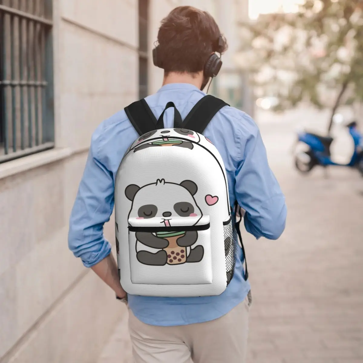 Cute Little Panda Enjoying Boba T Student Backpack School Bag Hiking Travel Daypack for Men Women Bookbag Shoulder Bags