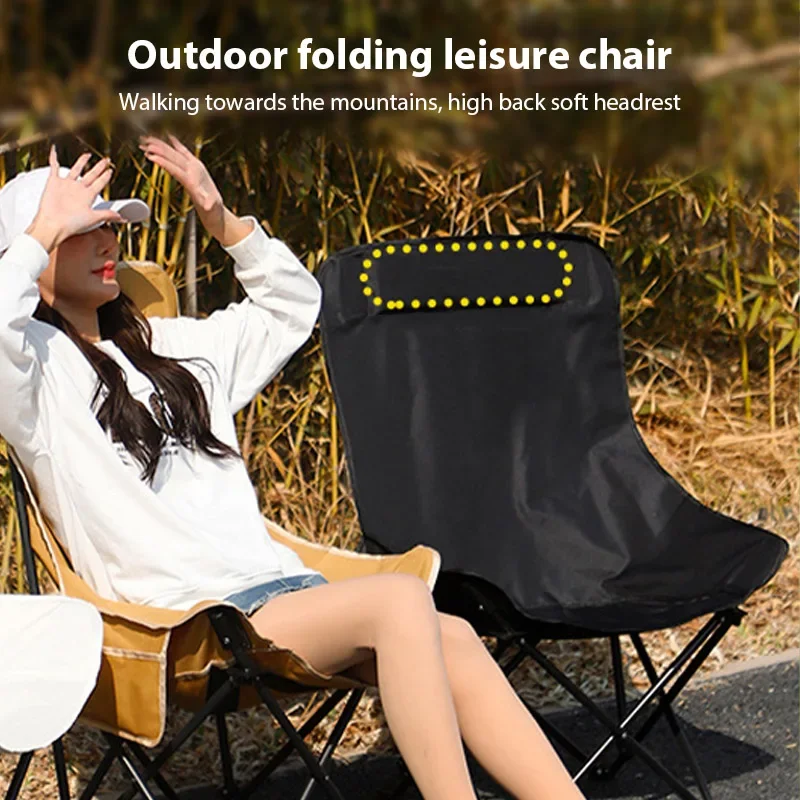 

Outdoor Camping Leisure Folding Chair Portable High Back Moon Chair Camping Beach Chair Fishing Stool Lumbar Back Padded