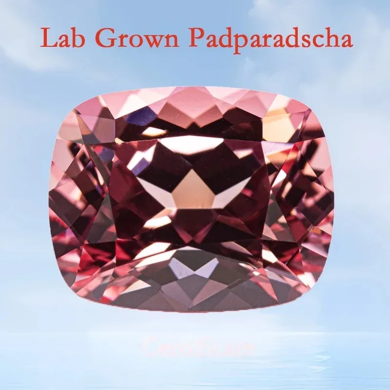 Lab Grown Padparadscha Cushion Shape Red Lotus Color VVS1 Gemstone Charm Beads for DIY Jewelry Making Selectable Certificate
