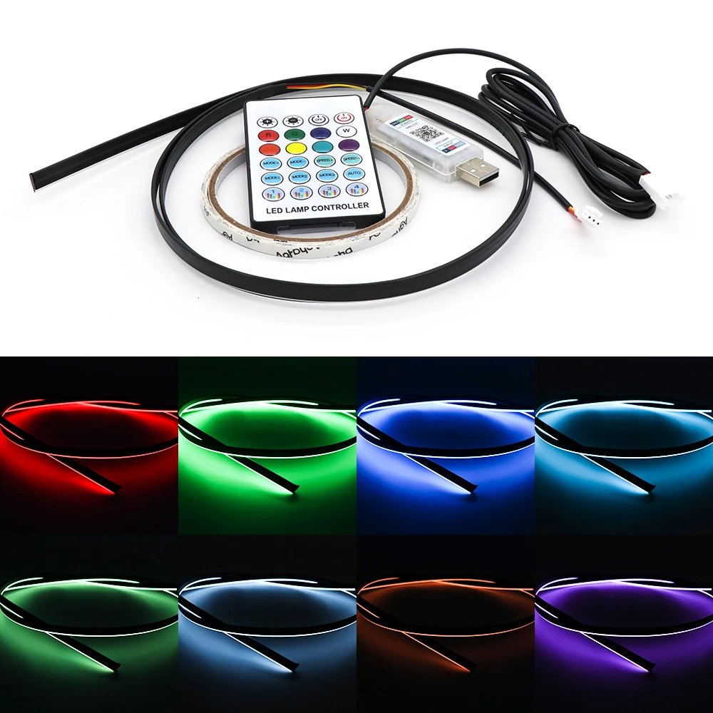 RGB Car Light Strip 64 Colors Acrylic Neon LED 110cm Ambient Atmosphere Interior Hidden With APP Remote Control Decorative Lamp