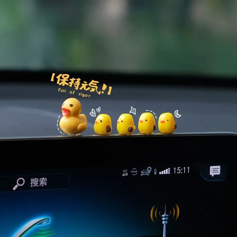 Mini Kawaii Yellow Duck Car Decors Cute Dashboard Ornament for Rearview Mirror and Office Desk Miniatures Figurines Cute Cartoon