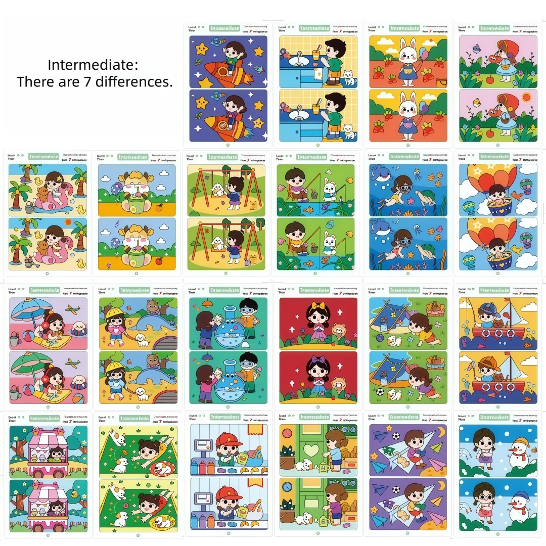 Find Differences Card Game Reusable Cartoon Educational Puzzle for Kids Three Difficulty Levels for Focus and Attention Training image 6
