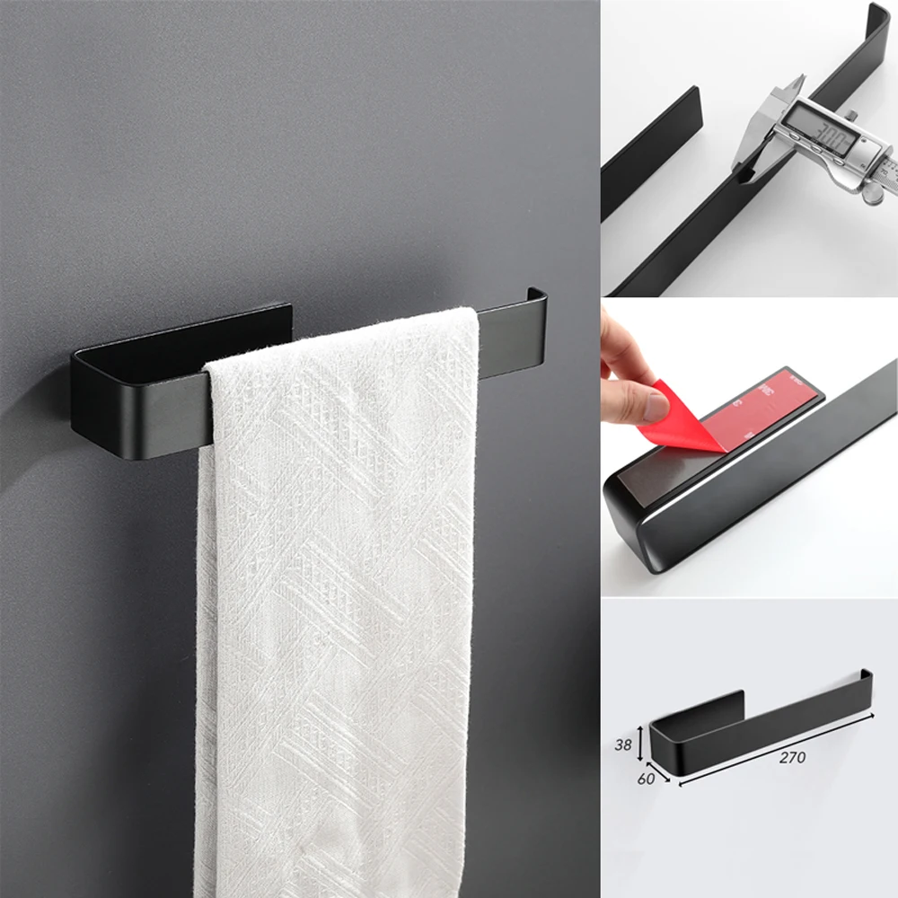 Aluminum Bathroom Hardware Sets Black Robe Hook Free Punch Towel Holder Toilet Paper Holder Ceramic Holder Hair Dry Holder