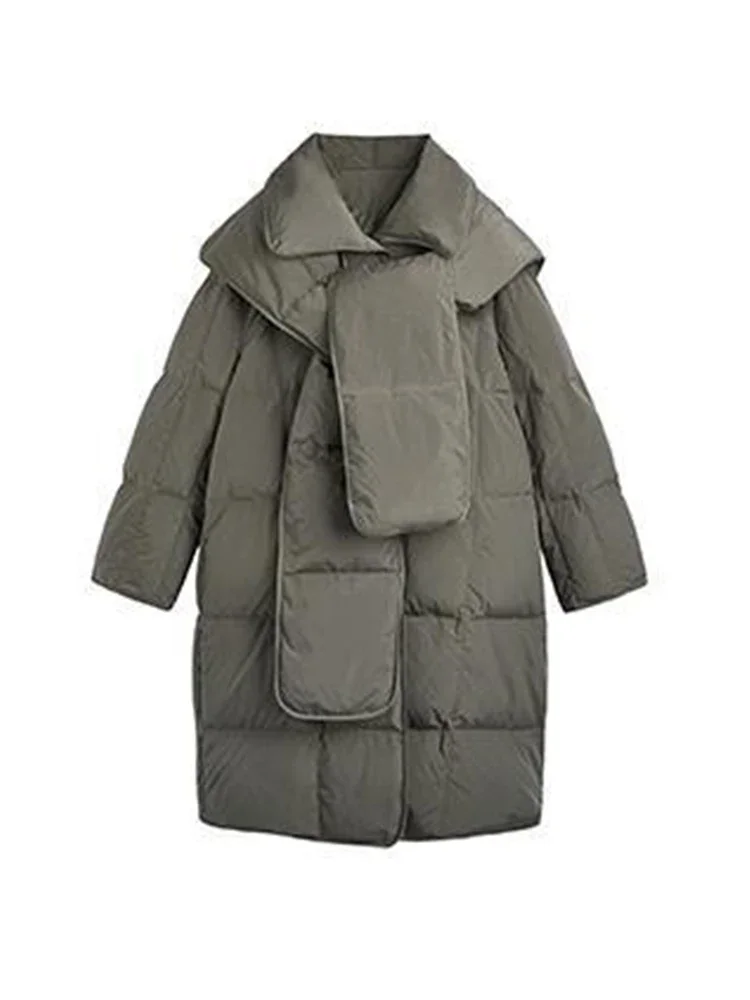 สีเทาParkasสําหรับผู้หญิงหลวมความร้อนจีบOuterwearฤดูใบไม้ร่วงฤดูหนาว2024ใหม่แฟชั่นแขนยาวหญิงHooded Coat Q67