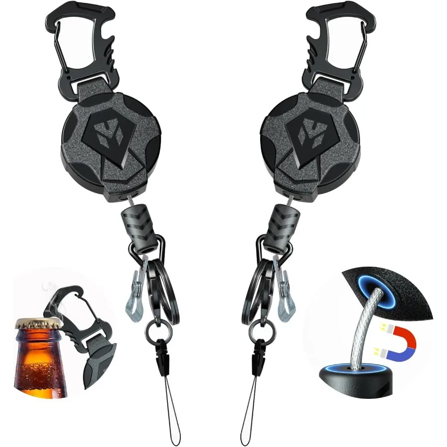 

2 Pack Heavy Duty Retractable Keychain with Magnetic Tactical ID Badge Holder Reel Sturdy and Durable Key Chain with 31.5 Steel