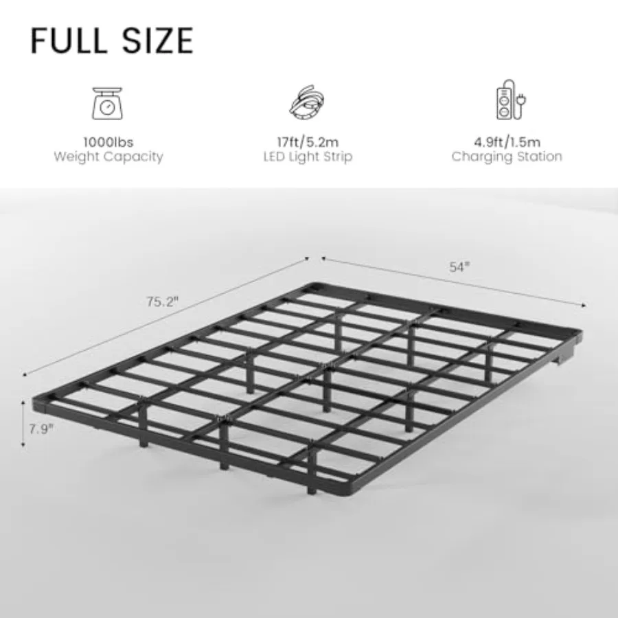 هيكل سرير عائم كامل مع محطة شحن مدمجة وإضاءة LED لتزيين غرفة النوم الحديثة وتصميم عائم يعزز المساحة #2