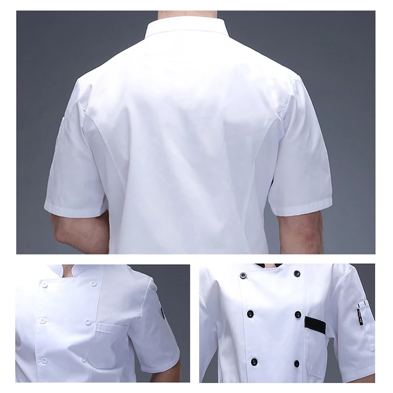 Veste de Chef d'hôtel, uniforme de cuisine rouge à manches courtes pour hommes et femmes, chemises de cuisine, manteau de cuisine de Restaurant, vêtements de serveur de boulangerie