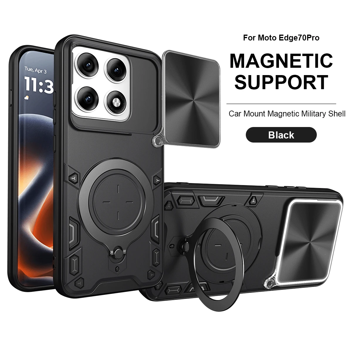 Coque pour Motorola Edge 70 Pro Armor Funda Slide Lens Protect Ring Stand Étui magnétique pour Moto Edge 70 Pro 5G Étuis antichoc