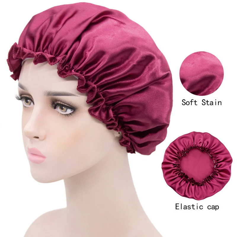 Hot Sale Single Layer Satin Shower Cap Female Nightcap Home Cleaning Shower Cap Confinement Chemotherapy Tam-O'-Shanter