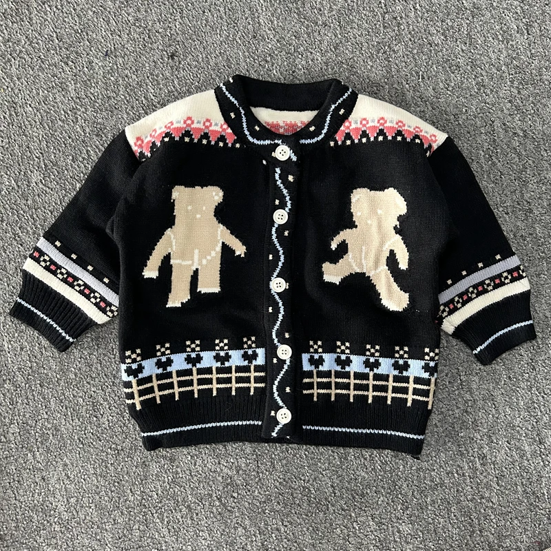 HoneyCherry Autumn Boys and Girls Cotton Soft Fashion Cartoon Cardigan Cute Knitted Cardigan Sweater Coat Baby Sweater