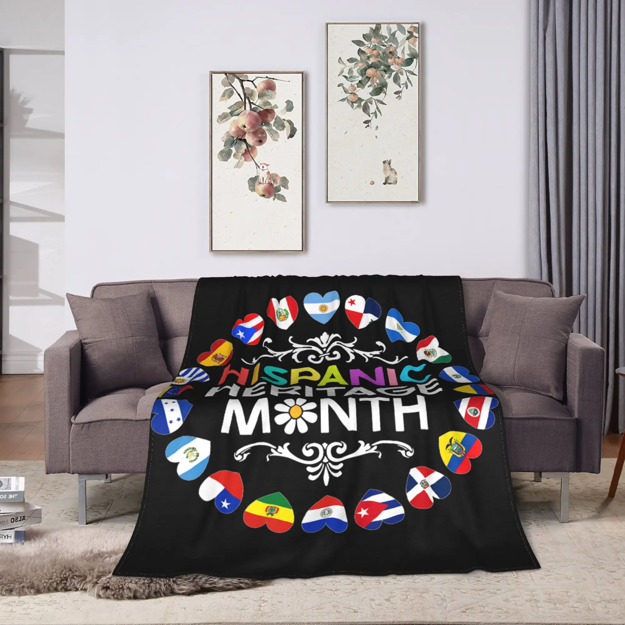 Soft Throw Blanket Travel National Hispanic Heritage Month All Countries Flags Hearts Blanket  Flannel Bedspread Sofa Bed Cover