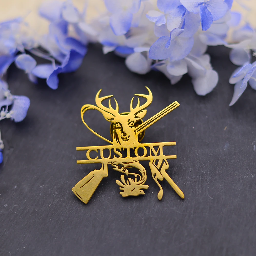 Cxwind broche com nome de cervo personalizado, broche para mulheres e homens, aço inoxidável, alfinetes da moda, crachá, placa de identificação, joias, presentes de casamentos