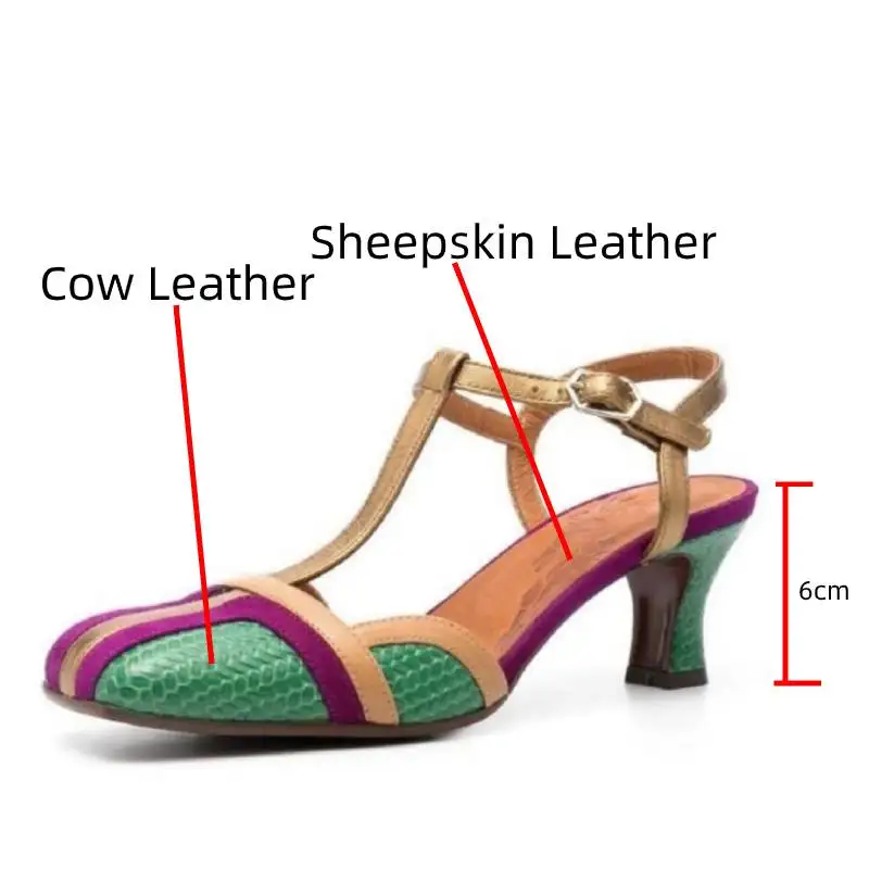Dilalula 2025 Fashion T-Strap Genuine Leather Sandals Women Covered Toe Mixed Color Summer Dress Shoes Ladies Party French Style