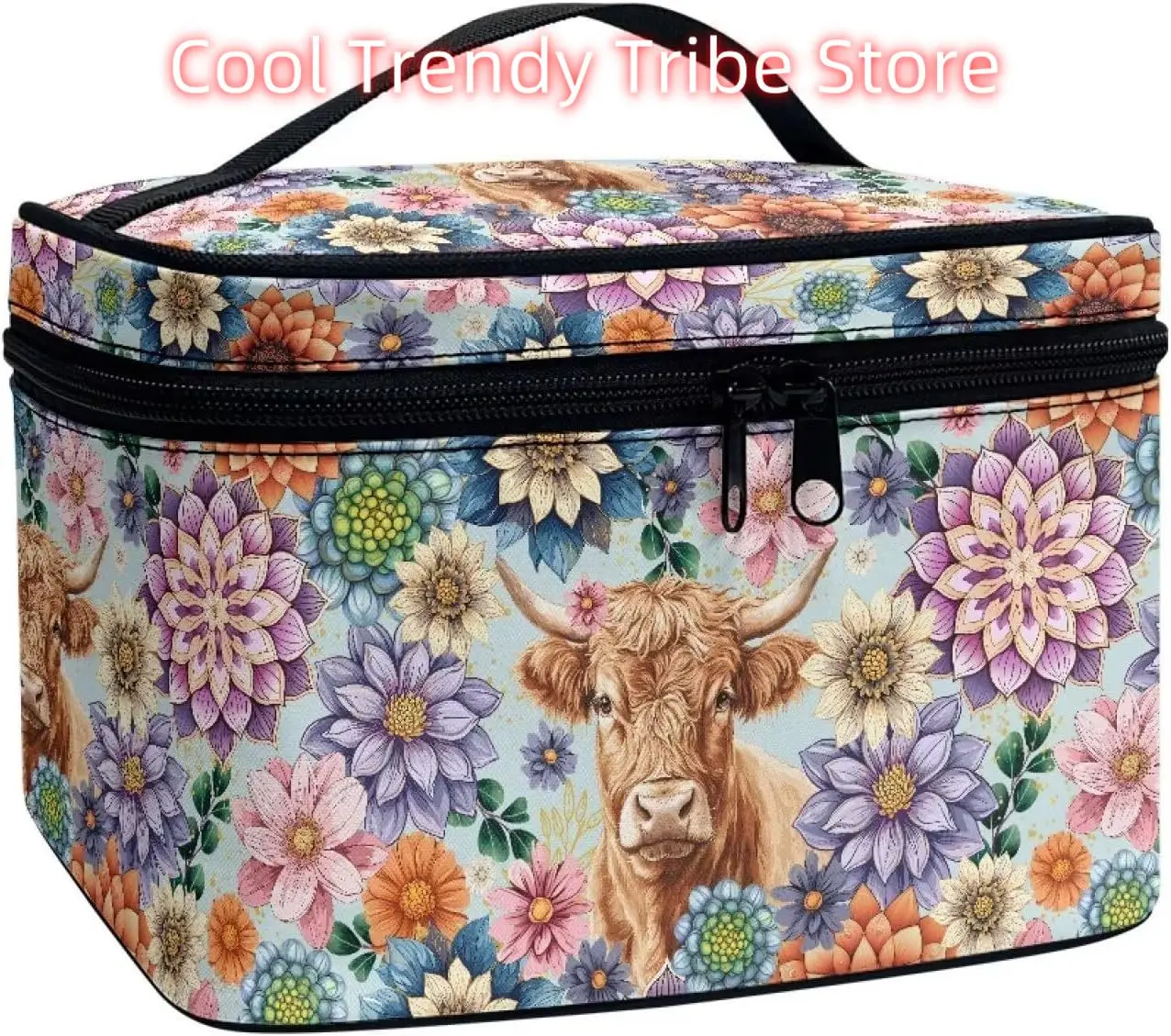 

Дорожные косметички в стиле бохо Мандала с рисунком крупного рогатого скота для женщин, портативная косметичка-тоут с ручкой для переноски, аксессуары для туалетных принадлежностей