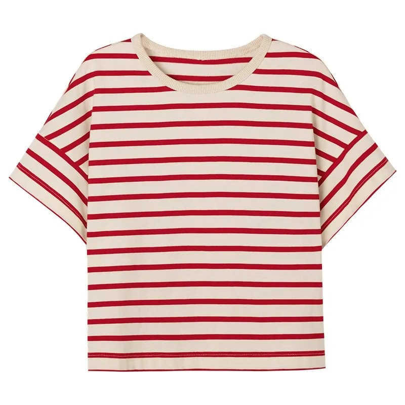 Camiseta regular de cuello redondo para niños y niñas, tops de algodón a rayas sin mangas, camisetas casuales de moda, Verano