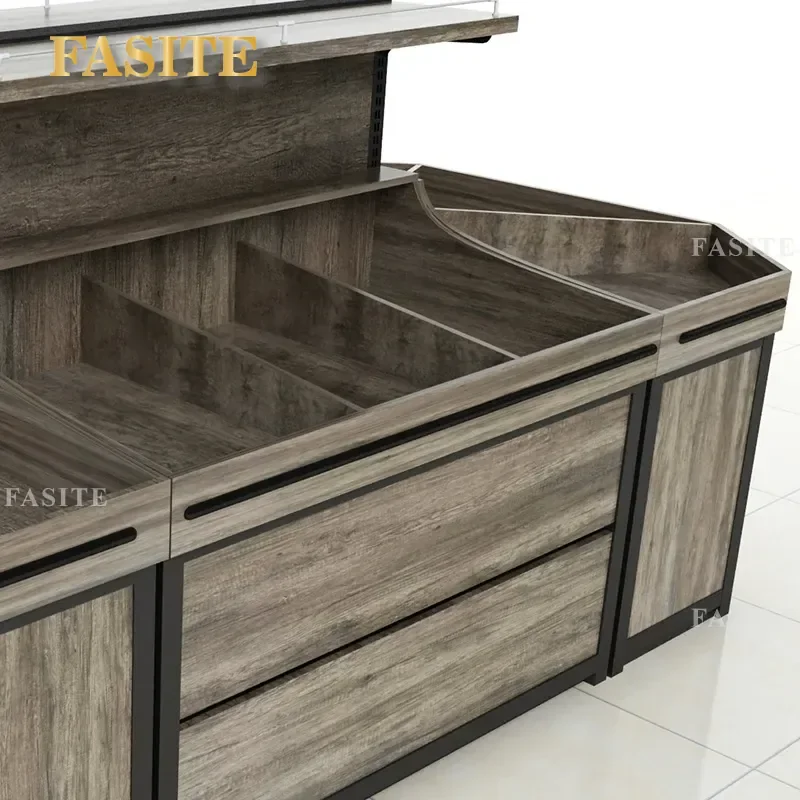For Supermarket Steel Wooden Vegetable Fruit Display Shelf Convenience Store Fresh Produce Rack Stacking Cabinet Durable