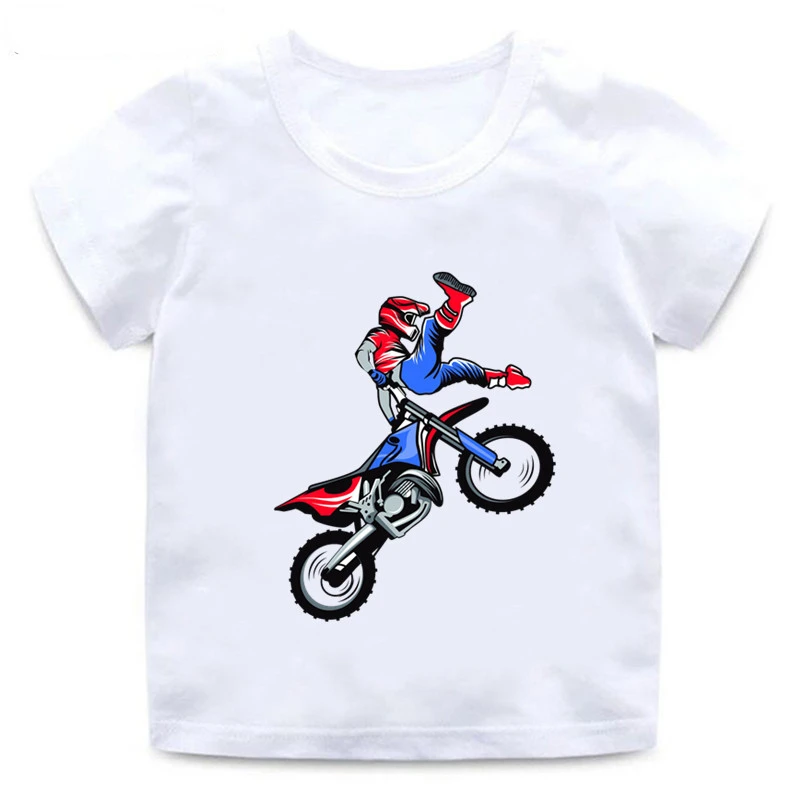 T-shirt de motocicleta para crianças, motocross rider, cool streetwear, camiseta engraçada casual para bebês meninos e meninas, roupas infantis, 3 a 15 anos