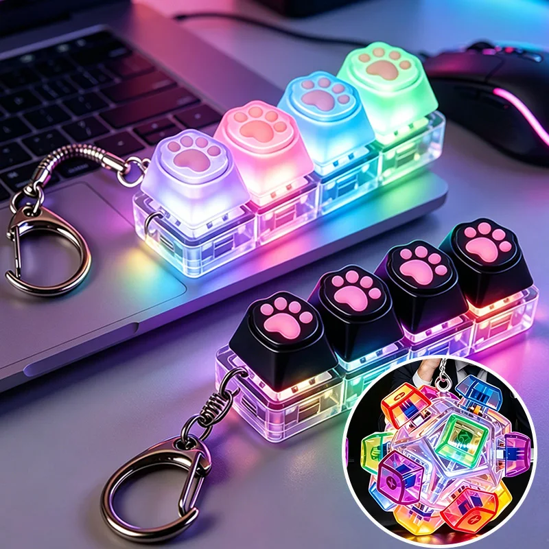Best Seller Cat Paw Keycap Luminous Stress-relief Keychain Keyboard,Clickable Button Fidget Toy, for Stress Anxiety Relief Gift