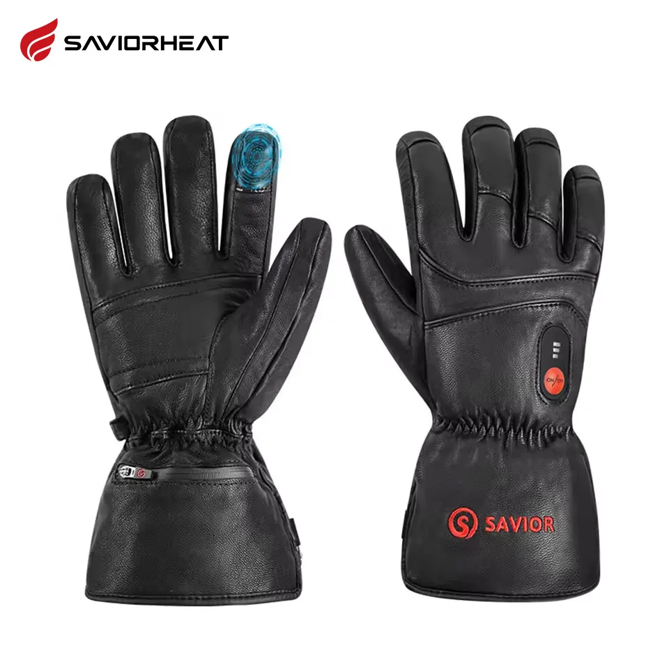 Savior Heat Winter Outdoor Sports Genuine Leather Sheepskin Electric Heating Gloves Motorcycle Gloves Hiking Gloves Waterproof