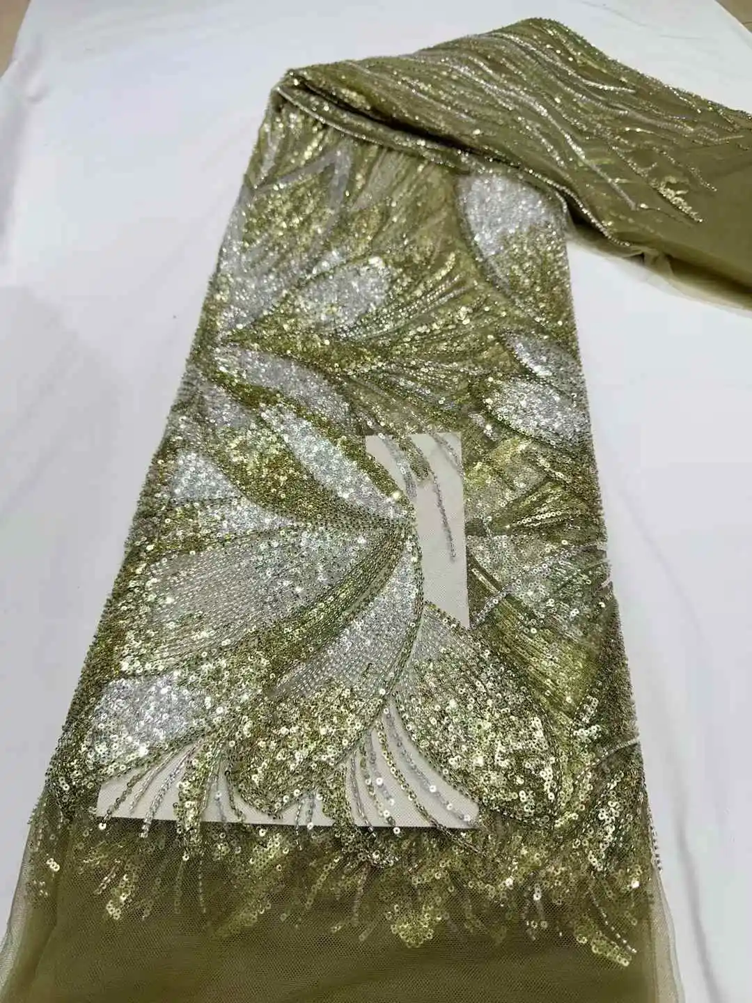 

African French Tulle Groom Beads Lace Fabric 5 Yards High Quality Nigerian Lace Fabric African Lace Fabric For Wedding