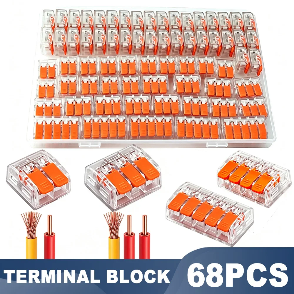 JINH 68Pcs Lever Connector Kit Transparent Shell Quick Connect Fireproof Insulated Electrical Terminals for Household Lighting