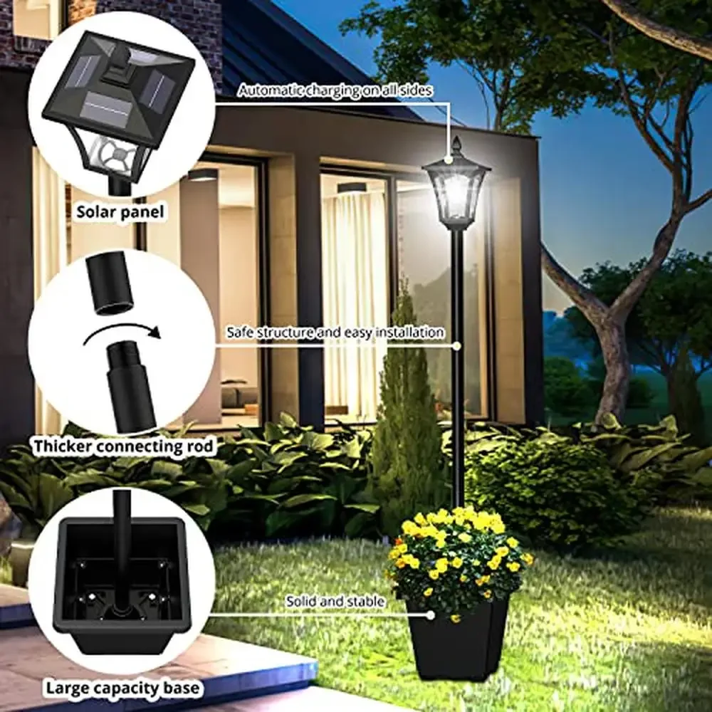 64 Zoll Solar Laternen pfahl Licht mit Pflanzer High Lumen Straßen laternen wasserdicht ip45 Outdoor Solar Post Licht Innenhof Garten