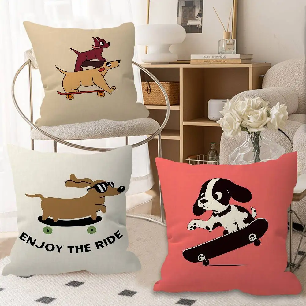 Cute Skateboard Dog Dachshund Canvas Prints Cushion Cover Inches Farmhouse Decor Home Throw Pillow Covers for Couch Decorations