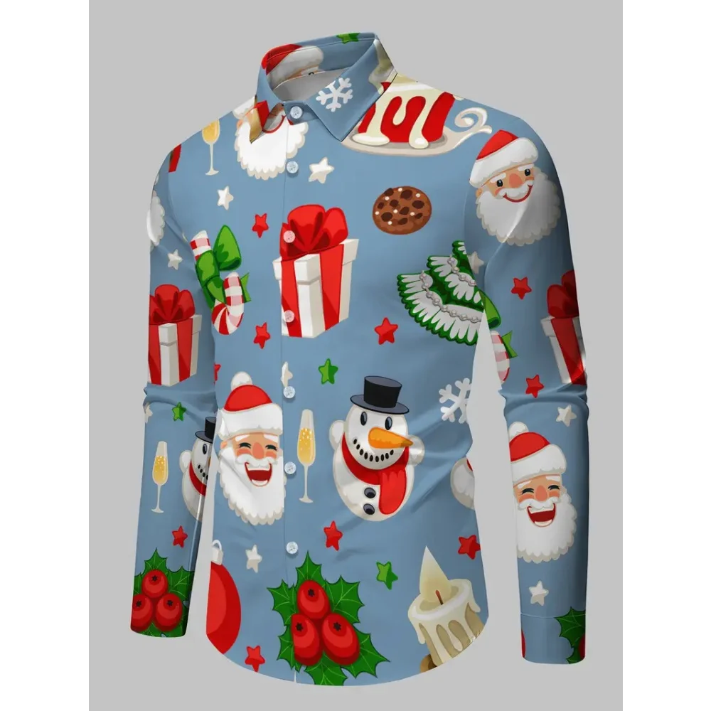 

Men's Christmas Shirt Printed Reindeer Christmas Tree Button Casual Long Sleeve Shirt Festive Fashionable Daily Street Gift Tops