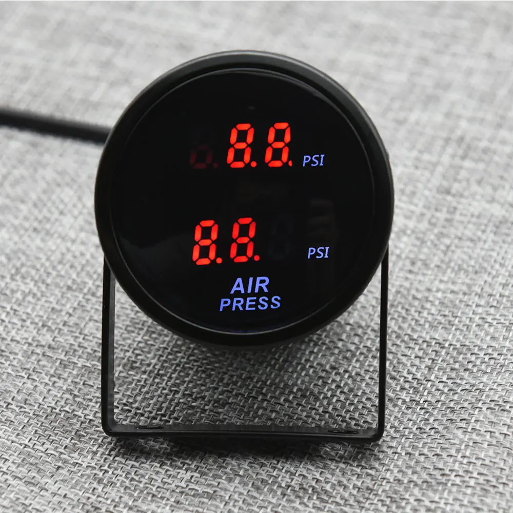 52mm Dual Air Pressure Gauge PSI Air Suspension Air Ride Air Press Meter Red/Blue LED 2pcs 1/8 NPT Electrical Sensor 2M Wires