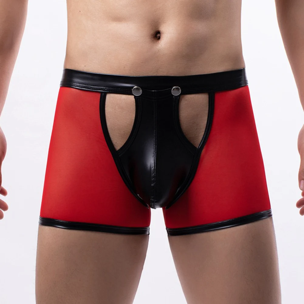 

Сексуальные мужские трусы из лакированной кожи с стеклярусом, прозрачное нижнее белье из полой сетки, масляные блестящие трусики, узкое эротическое белье