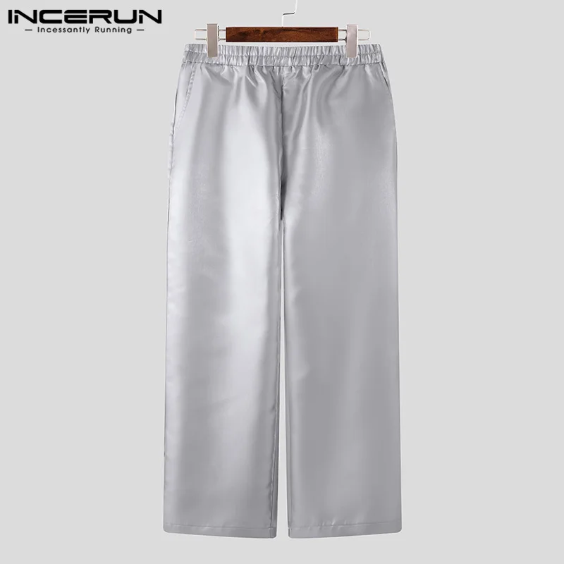 INCERUN Men Pants Shiny Elastic Waist Joggers Loose Casual Straight Trousers Men Streetwear 2024 Fashion Party Long Pants S-5XL