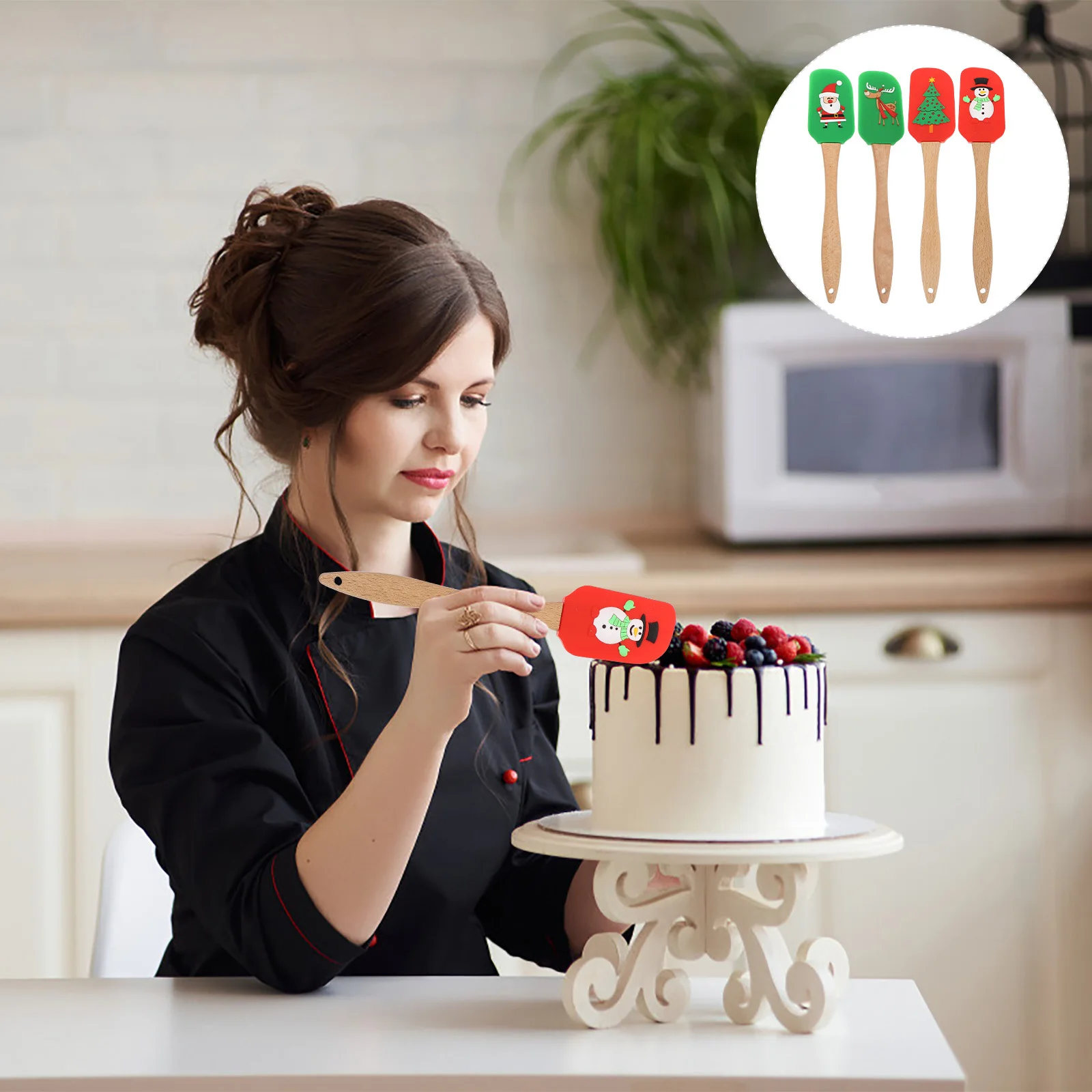 

4pcs Silicone Cream Scraper Christmas Baking Tools For Kitchen Butter Spreader Jam Scraper Baking Supply Silicone Spatula