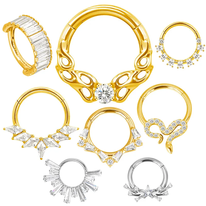 

ASTM F136 Titanium EAR PIERC 7 Kite CZ/Snake/With Rectangle CZ Ring Hoop Nose Rings Hinged Clicker Earring Body Piercing Jewelry