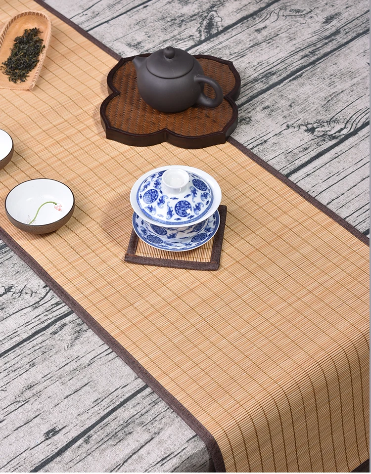 Natural Bamboo Table Runner Placemat Solid Color Tea Mats Table Placemat Pad Heat Pad Home Teahouse Cafe Restaurant Decoration