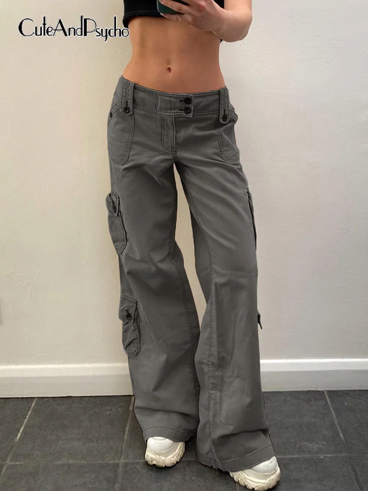 

Cuteandpsycho Harajuku Chic Women Denim Cargo Pants Vintage Y2K Aesthetic Casual Trousers Fashion Solid Cotton Sweatpants 2000s