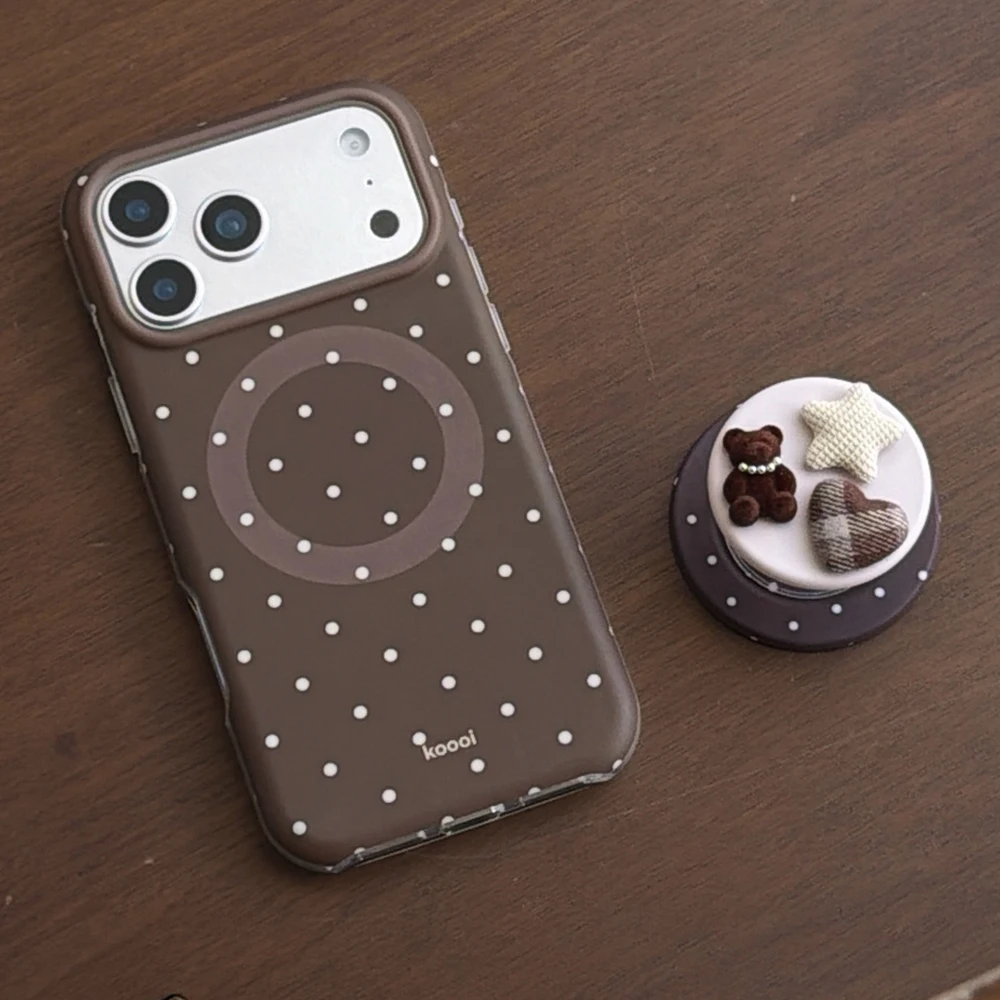 Luxuriöse braune weiße Polka Dot-Muster-Magnet-Handyhülle für iPhone 13, 14, 15, 16, 17 Pro Max, stoßfeste, niedliche Abdeckung für Magsafe-Hülle – Detail 19