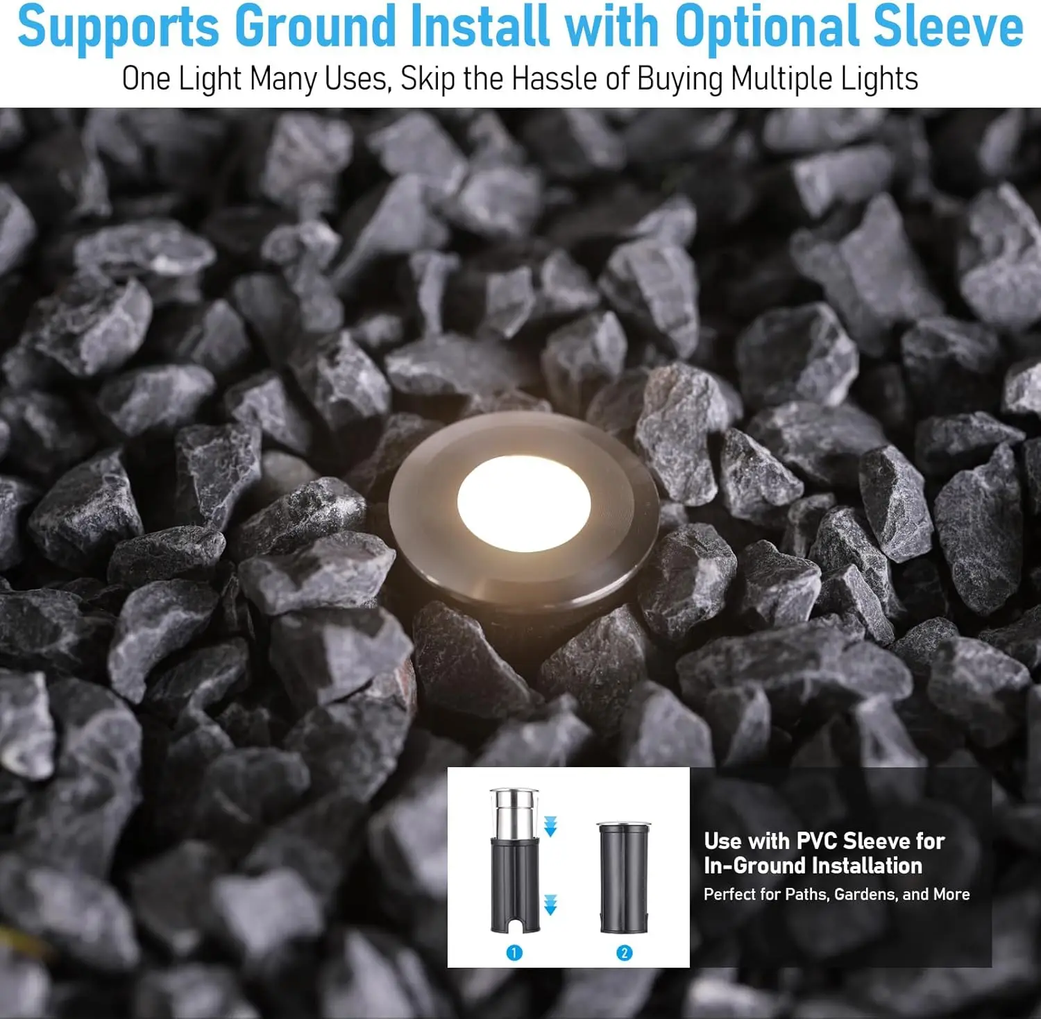 1W 12-Pack Recessed Low Voltage LED Deck Light 12V DC Step Stair Light IP67 Waterproof Stainless Steel Housing for Garden Patio