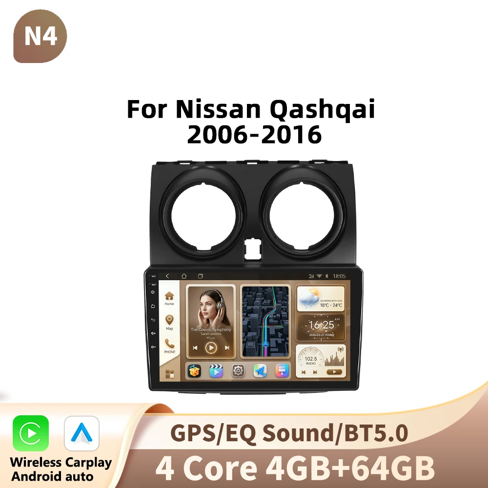 Podofo CarPlay Android Auto autoradio voor Nissan Qashqai 2006-2016 GPS intelligente systemen stereo multimediasysteem autoradio