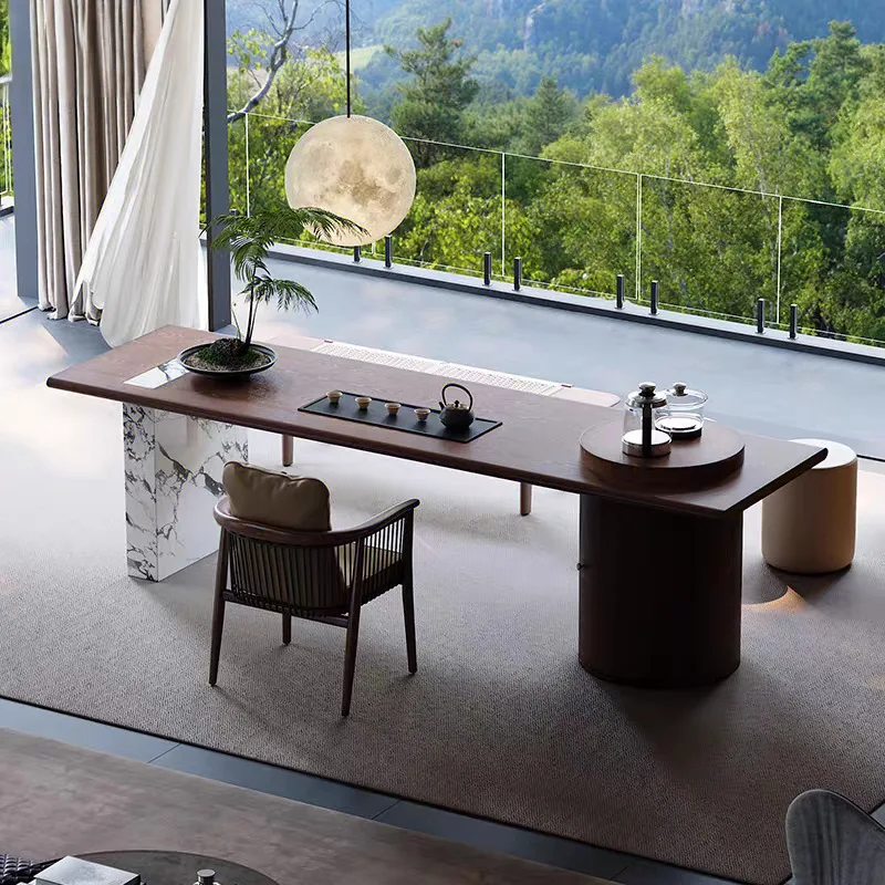 Solid Wood Tea Table Villa High-end Walnut Tea Table and Chair Combination Boiling Water