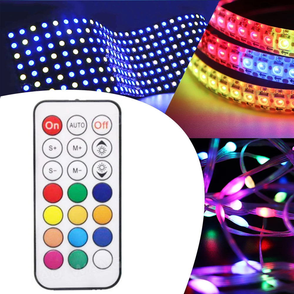 WS2812B WS2811 Led Pixels Strip Controller 3Keys RF 14/17/21Keys USB/DC Led Light Tape Remote Controller DC5-24V