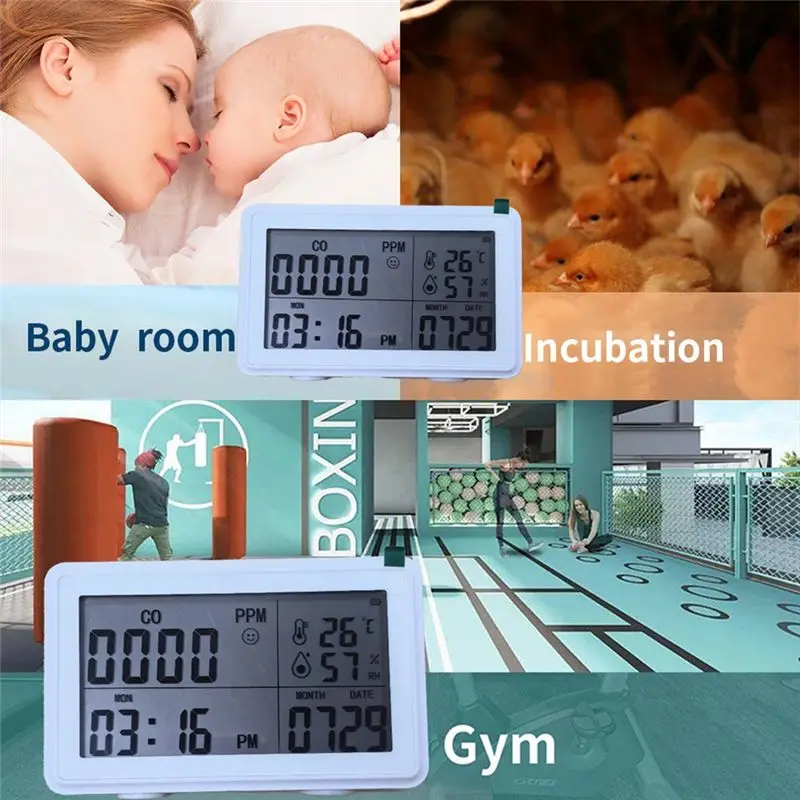 Tuya WiFi 2.4GHz Smart Desktop Clock - CO Alarm Detector, Thermometer & Hygrometer, LCD, Alarm, Alexa/Google Home