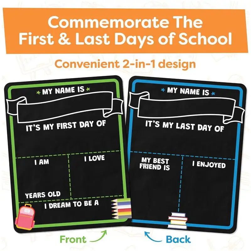 First And Last Day Of School Board Wooden 1st Day Of School Board Double-Sided Photo Prop Sign Educational Posters Reusable Math