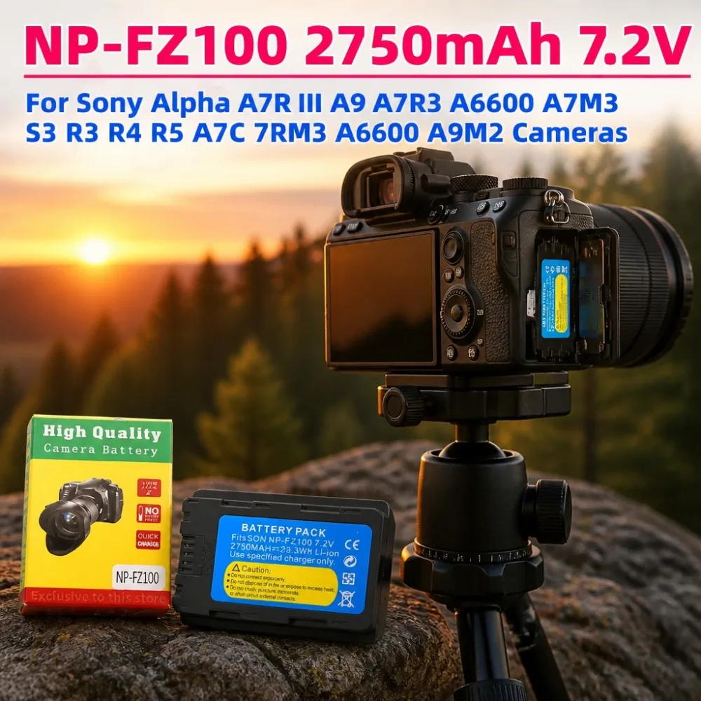 Stock NP-FZ100 2750mAh 7.2V High Capacity Lithium Battery Compatible With Sony A7R3 A7R4 A7R5 A7S3 A6600 Mirrorless Camera