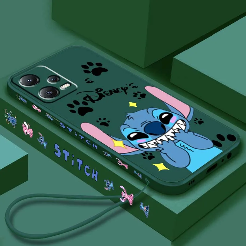 

Cartoon Stitch Creative Art For Xiaomi Redmi Note 14 13 13R 12 12R 11 11E 11T 11S Pro Plus 5G Liquid Left Rope Phone Case