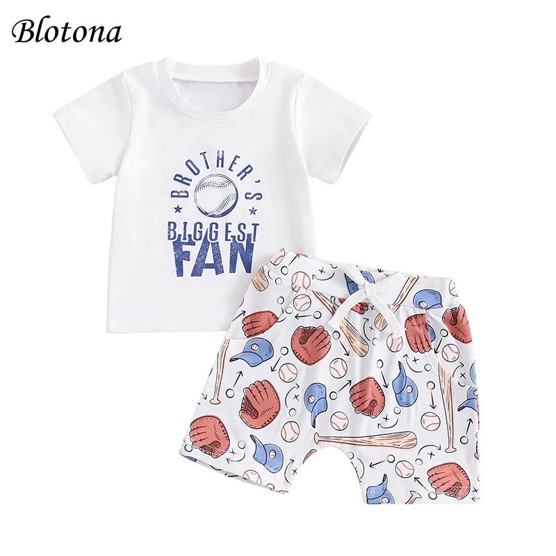 

Blotona Toddler Boys Summer Shorts Outfits Short Sleeve Letter Rugby Print T-shirt Tops and Drawstring Shorts Sets