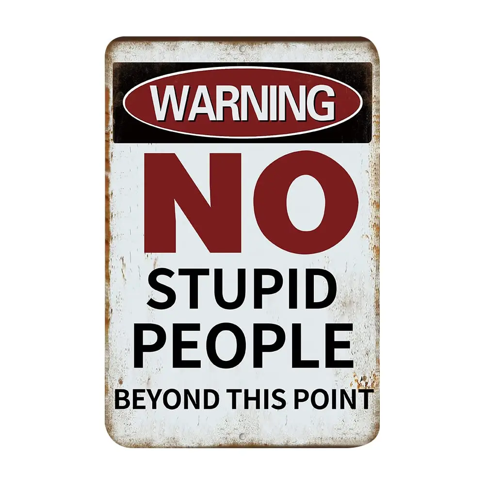 Warning No Stupid People Beyond This Point Rustic Metal Tin Sign Wall Decor Art 8x12 Inches sign